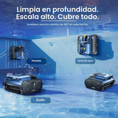 Miniatura 4 de Aspiradora robótica inalámbrica para piscina, limpiador de piscina con unidad de oruga y navegación por sonar, motor sin escobillas de 180 W