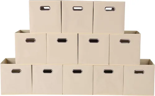 Miniatura 50 de Contenedores de almacenamiento de tela, organizadores de tela con asa, cubos plegables para almacenamiento de tela o accesorios, 11 x 11 x 11 Naranja