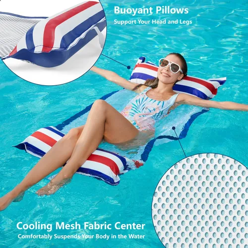 Miniatura 3 de Jasonwell Hamaca inflable para piscina, paquete de 2 hamacas de agua, flotadores de piscina multiusos (silla de montar, tumbonas flotantes) 4 en 1