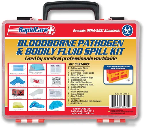 Rapid Care First Aid 839-LGBBK-1 - Kit de limpieza prémium de patógenos transmitidos por la sangre y derrames de líquidos corporales, compatible con