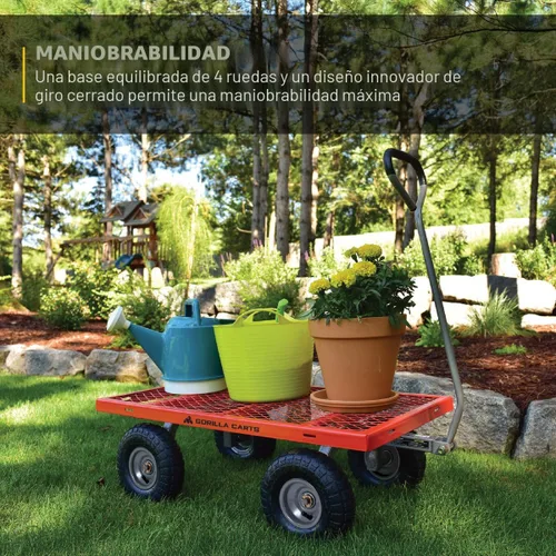 Miniatura 5 de Carrito de servicios de acero Gorilla Carts con lados extraíbles con una capacidad de 800 libras, rojo