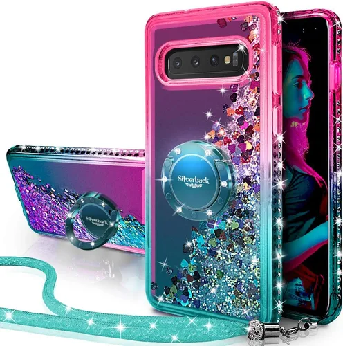 Silverback Funda para Samsung Galaxy S10, funda con purpurina holográfica líquida móvil con soporte de anillo, funda protectora delgada con Verde