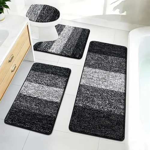 Miniatura 27 de Bsmathom Juego de 4 alfombras de baño, alfombras de baño de microfibra suave y absorbente con alfombra de contorno en forma de U para inodoro y Azul