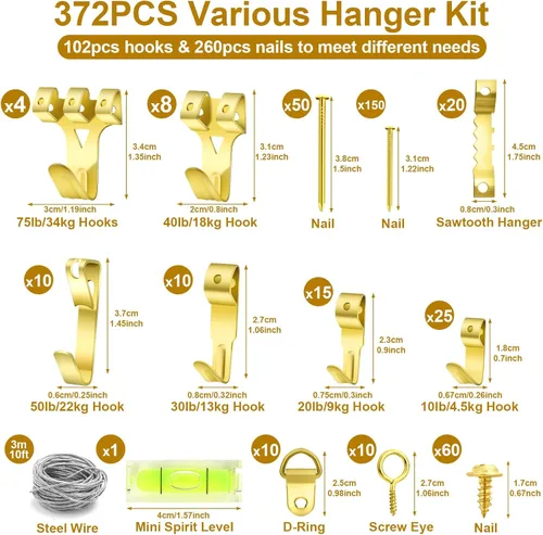 Miniatura 2 de MAPVOLUT Kit de 372 piezas para colgar fotos, decoraciones de Navidad para interiores y exteriores, kit de herrajes para colgar marcos de fotos
