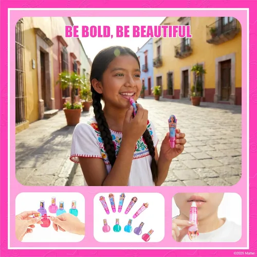 Miniatura 6 de Set de maquillaje cosmético Barbie para niñas con brillo de labios súper brillante, esmalte de uñas y pegatinas para uñas 11 piezas, perfecto