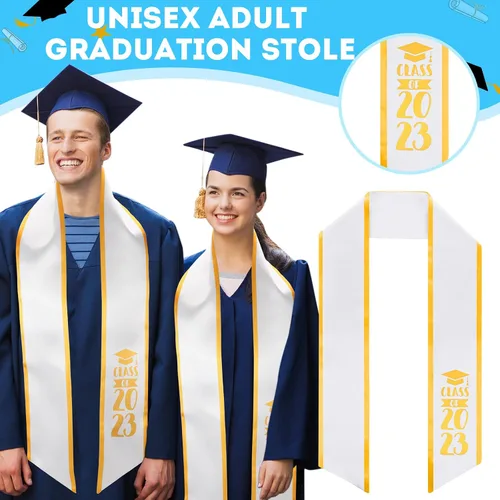 Miniatura 4 de 6 piezas unisex 2023 - Estola de graduación negra para adultos, banda de graduación de 60 pulgadas de largo para hombres, mujeres, escuela
