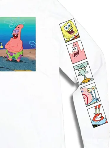 Miniatura 5 de Camisa de Bob Esponja para hombre, camiseta de manga larga con cangrejo Esponja, Patrick y Krusty