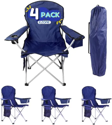 Miniatura 14 de EZONE Paquete de 2 sillas de campamento con enfriador de hielo integrado, silla portátil, bolsillo de almacenamiento, portavasos y bolsa
