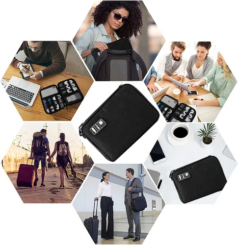 Miniatura 7 de Organizador de cables de viaje, organizador electrónico portátil impermeable para cable USB, cargador de teléfono, auriculares, tarjeta SD, 5
