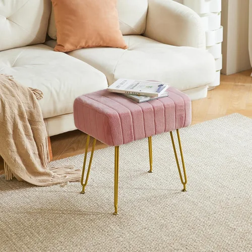 Miniatura 8 de IBUYKE Reposapiés Otomano Rectangular de Terciopelo, Taburete de Tocador de Maquillaje Mesa Auxiliar, Asiento de Mesa de Tocador de Terciopelo, Rosa