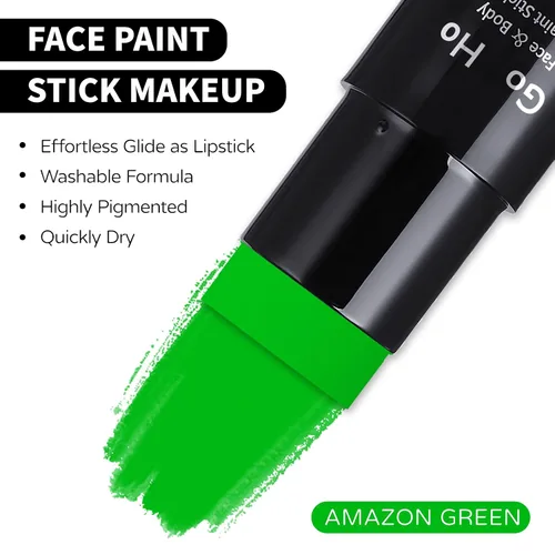 Miniatura 3 de Go Ho Amazon - Barra de pintura facial verde a base de agua, lavable, no tóxica, cobertura completa, pintura corporal en crema para disfraces