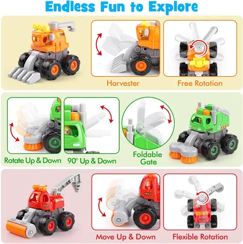 Miniatura 5 de ORWINE Coches de juguete para bebés, autos para niños y niñas, camiones de acrobacias accionados por fricción, 4 unidades de vehículos
