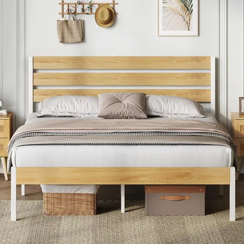 Miniatura 7 de WLIVE Base de cama tapizada, marcos de cama individual con cabecero, cama de plataforma con listones de madera, base de colchón de 600 libras,