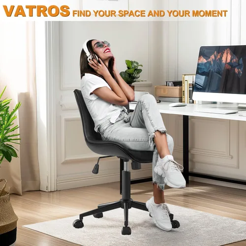 Miniatura 3 de Silla de oficina, silla de escritorio sin brazos con ruedas, ergonómicas y cómodas sillas de trabajo para computadora en casa, silla de tocador