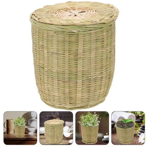 Miniatura 9 de Zerodeko Cesta de almacenamiento tejida con tapa versátil organizador de cocina para verduras, juguetes y artículos diversos, decoración rústica