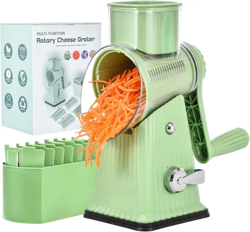 Xilrvna RotaryCheeseRator,VegetableShredder 5 en 1 Rallador de queso con mangoReforzadoSucción, EasytoClean,CocinaPicar picadoHielo,Frutas y nueces