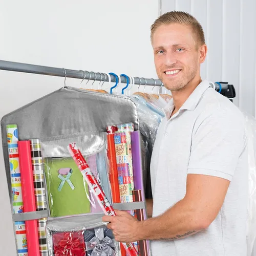 Miniatura 8 de Almacenamiento de papel de regalo para colgar sobre la puerta, organizador de papel de regalo, bolsas de regalo, lazos de cinta y accesorios de 40 x