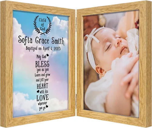 Miniatura 11 de Regalo de bautismo personalizado para bebé, marco de fotos personalizado, poema de bendición en marco de fotos doble de 5 x 7 pulgadas, regalo