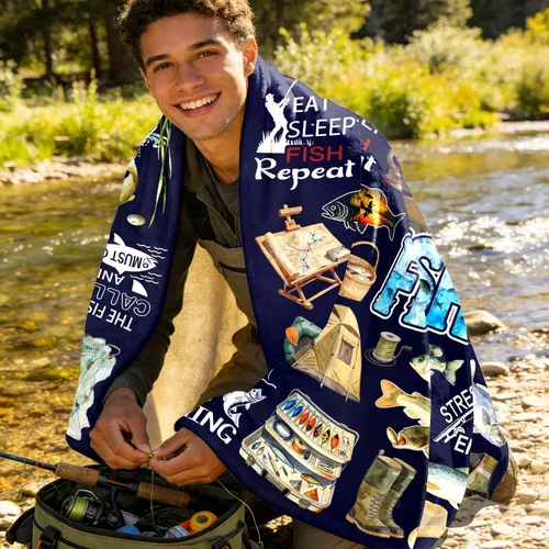 Miniatura 5 de Fishing Blanket Gifts Warm Flannel Fishing Lovers Throw Blanket Fish Themed Party Decorations for Kids Adults Fishermen 50"x40