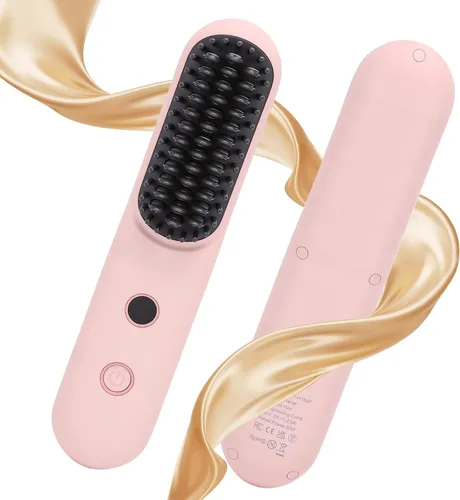 Cepillo alisador de pelo inalámbrico, 2 en 1, portátil, recargable, alisador de pelo, para viajes, mini cepillo eléctrico negativo de calor rápido