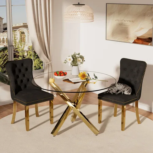 Miniatura 25 de Juego de mesa de comedor redonda de cristal moderno de mediados de siglo para 4, juego de vajilla circular de lujo plateado de 5 piezas, juego