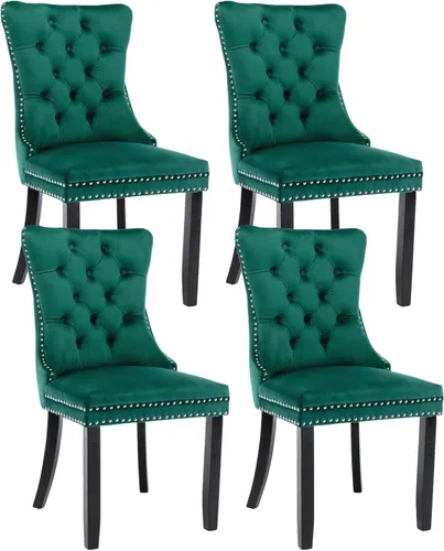 Miniatura 47 de Shenyon Juego de 2 Sillas de Comedor de Terciopelo Gris, Sillas de Comedor Tapizadas con Ribete de Anilla Trasera y Patas de Madera Maciza, Sillas