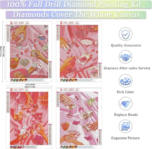 Miniatura 2 de KICHANG Juego de 4 piezas de pintura de diamante vintage rosa para adultos, kits de arte de diamantes 5D, diamantes redondos de taladro completo