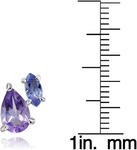 Miniatura 3 de Aretes de plata de ley de 1,65 quilates con amatista y tanzanita con dos piedras de la amistad, Gema, Amatista Tanzanita