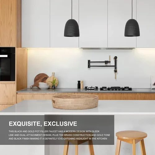 Miniatura 8 de Lava Odoro PF312-GB PF312-GB - Llenador de ollas de cocina plegable de dos accesorios, negro y latón, con brazo oscilante de doble junta, negro