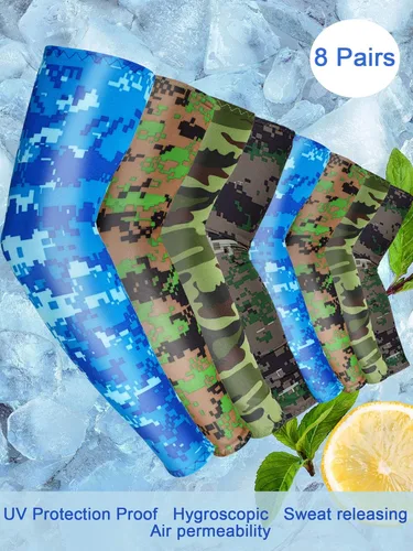 Miniatura 2 de Mudder 8 Pairs UV Sun Protection Cooling Arm Sleeves for Men Women Youth Silk Compression Arm Cover Breathable Outdoors Sport Camouflaje