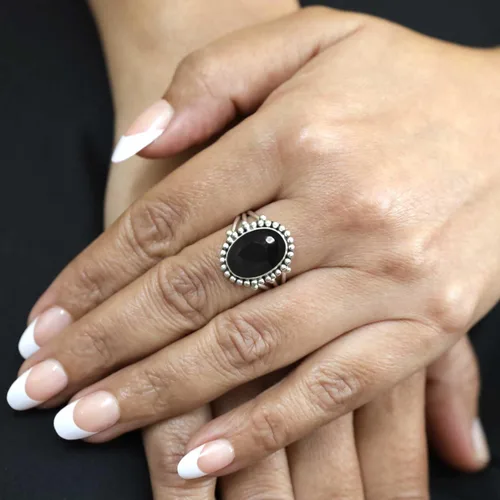 Miniatura 5 de JEWELOPORIUM Anillo hecho a mano de plata de ley 925 para mujer, 10 x 14 con piedras preciosas ovaladas, joyería de moda para regalo (99020_R)