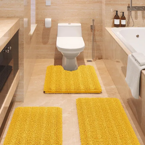 Miniatura 87 de ACCUMTEK - Juego de alfombras de baño a rayas beige de 3 piezas, ultrasuaves, antideslizantes de chenilla, alfombras de baño mullidas y absorbentes