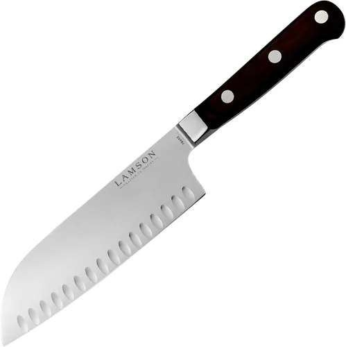 Miniatura 8 de Lamson Cuchillo Santoku de mango de fuego forjado Premier de 7 "con borde Kullenschliff (festoneado)