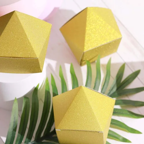 Miniatura 8 de Efavormart - 25 cajas de regalo de boda con purpurina dorada, forma geométrica de 3 x 4 pulgadas