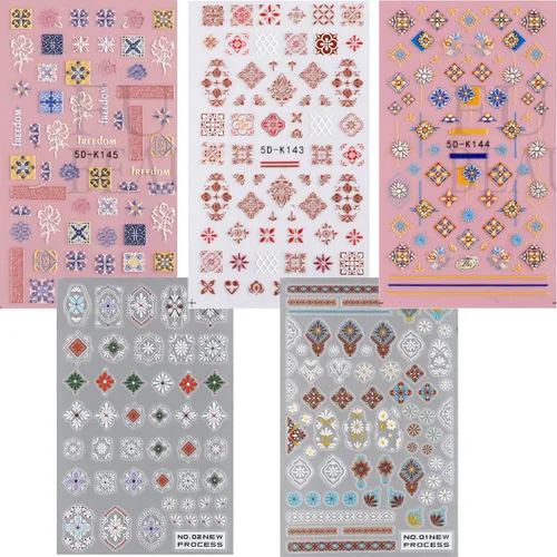 Miniatura 2 de Calcomanías de arte de uñas 3D, estilo retro, autoadhesivas, suministros de uñas, tótem de flores, calcomanías de uñas para mujeres, decoración