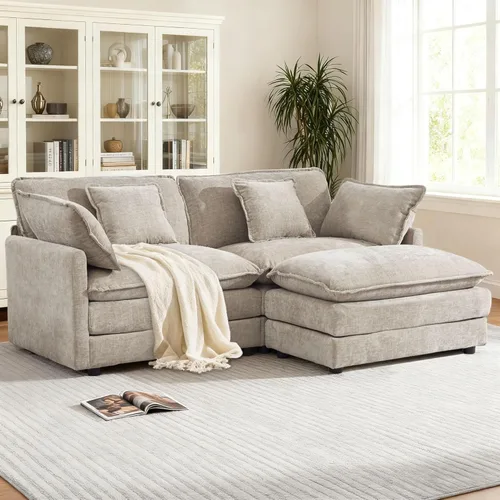 Miniatura 23 de KIVENJAJA - Sofá modular en forma de U extragrande tipo nube, chenilla moderna de 4 plazas con asiento profundo para sala de estar y oficina, con 2