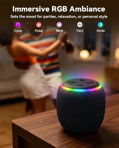 Miniatura 4 de BassBloom Altavoz Bluetooth portátil Room 3, IPX6 impermeable, emparejamiento TWS, potente sonido estéreo JIKE BASS de 12 W con luces RGB, Bluetooth