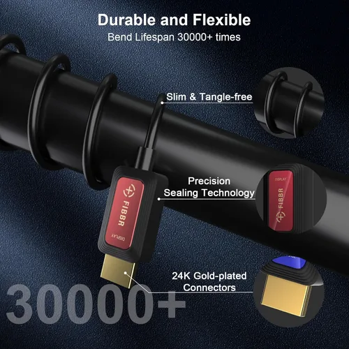 Miniatura 4 de GeoHN.G Cable HDMI de fibra óptica de 24 pies, cable HDMI 2.1 de alta velocidad de 48 Gbps 8K @60Hz 4K a 120Hz Dolby/Dynamic HDR/HDCP 2.3/eARC 8K