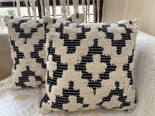 Miniatura 2 de Juego de 2 fundas de almohada bohemias para sofá, 20 x 20 pulgadas, de algodón, tejidas a mano, fundas de almohada decorativas para dormitorio, sala