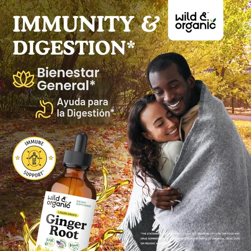 Miniatura 2 de Wild & Organic Gotas de Extracto de Raíz de Jengibre - Apoyo Inmunológico y Digestivo - Suplementos Líquidos de Jengibre - Tintura Vegana, Sin