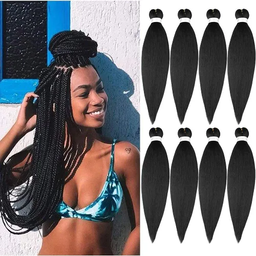 Miniatura 27 de Cabello trenzado preestirado negro natural, cabello largo trenzado de 32 pulgadas, 8 paquetes de extensiones de cabello trenzado profesional