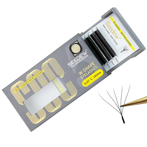 Miniatura 90 de Extensiones de pestañas con doble punta 3D, rizo D de 0.003 in, mezcla de 0.315-0.591 in, 12 filas por bandeja, tallo plano 3DD en forma de W
