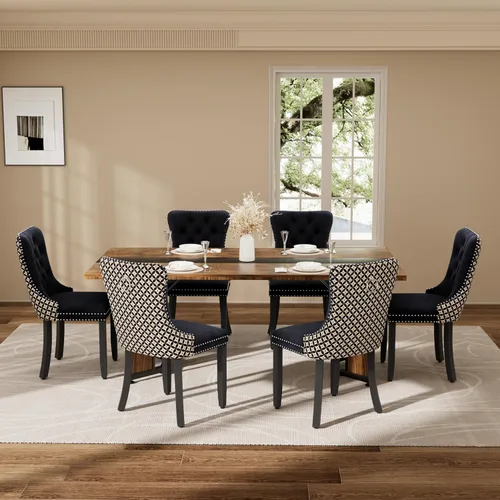 Miniatura 34 de Juego de mesa de comedor de 5 piezas con 4 sillas, mesa de comedor rectangular de madera de 71 pulgadas con sillas de comedor de terciopelo, tablero