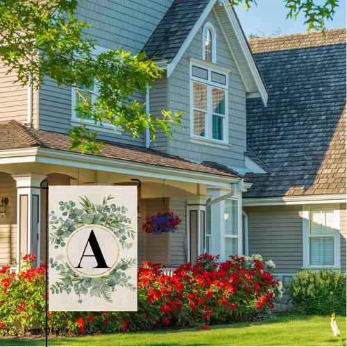 Miniatura 3 de wyooxoo Bandera de jardín floral con monograma de letra A, de 12 x 18 pulgadas, doble cara para exteriores, familia, apellido, bandera inicial