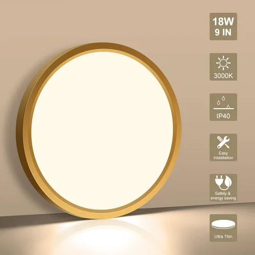 Miniatura 2 de Lámpara de techo LED dorada de 9 pulgadas, 18 W, 1800 lúmenes, 3000 K, luz blanca cálida, lámpara de techo LED redonda de perfil bajo
