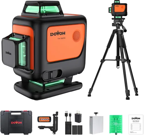 Miniatura 8 de DOVOH Nivel láser de 4 x 360 ° autonivelante, nivelador láser de 16 líneas para construcción de pavimentos y techo recargable, haz verde, soporte