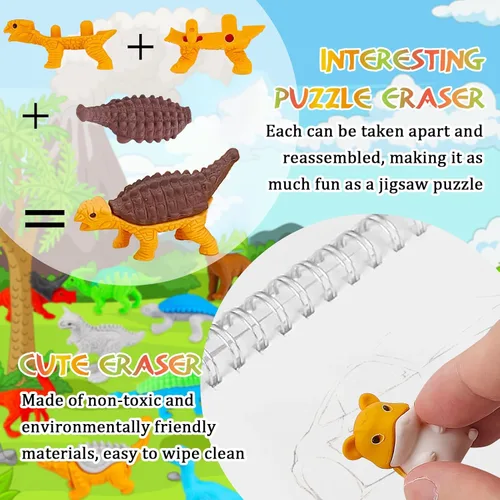 Miniatura 6 de URSKYTOUS 130 piezas Borradores de animales para niños, mascotas de escritorio, borradores de lápices, rompecabezas 3D, mini, a granel, lindos