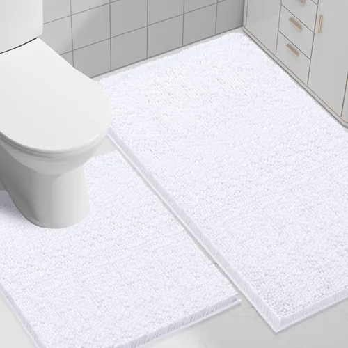 Miniatura 59 de Smiry Juego de 2 alfombras de baño, felpilla suave y absorbente, lavable a máquina, antideslizantes, para bañera, ducha y suelo