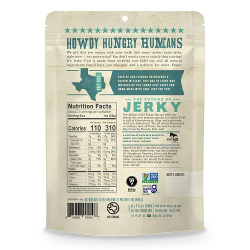 Miniatura 2 de It's Jerky Y'all - Plant Protein Jerky - The Smarter Jerky 16-19g Protein + 8-10g Fiber Per Bag Non-GMO, No Cholesterol, Born in Texas