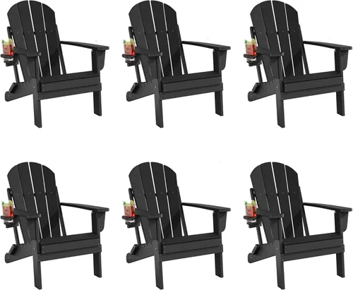 Miniatura 14 de Folding Adirondack Chairs Set, All-Weather Resistant HDPE Sturdy Outside Chairs with Cup Holder and Phone Stand, Lawn Chairs, 80% Pre-Installed Load
